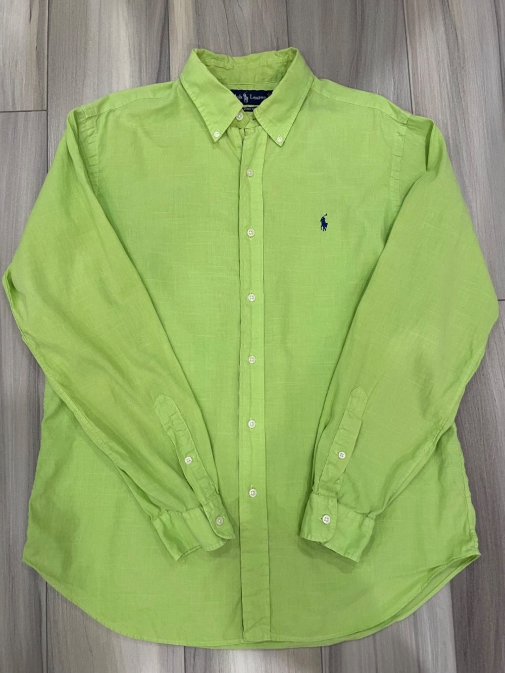 RALPH LAUREN Classic Fit Linen Cotton Blend Button-Down Shirt - Size Large